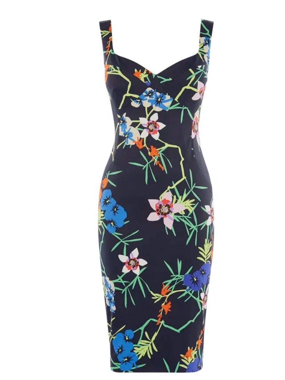 Karen Millen Navy Floral Midi Sheath Dress